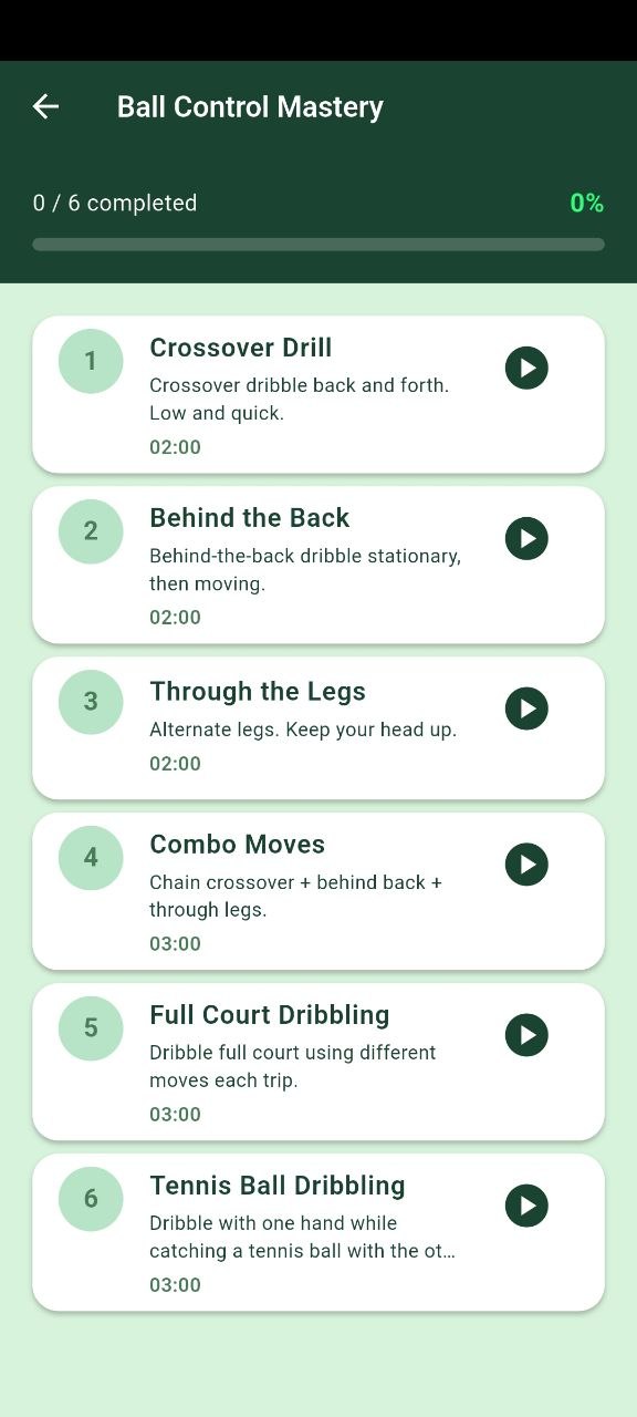 Training programs screen