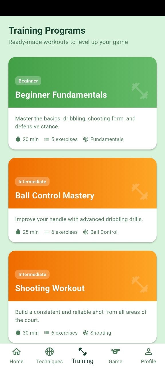 Training drill list screen